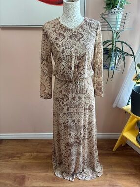 Mango Beige and Brown Snake-Print Maxi Dress